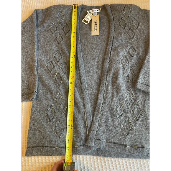 NWT Vintage Richard and Company Lambs Wool Blend Beaded Gray Cardigan Medium - Picture 5 of 11